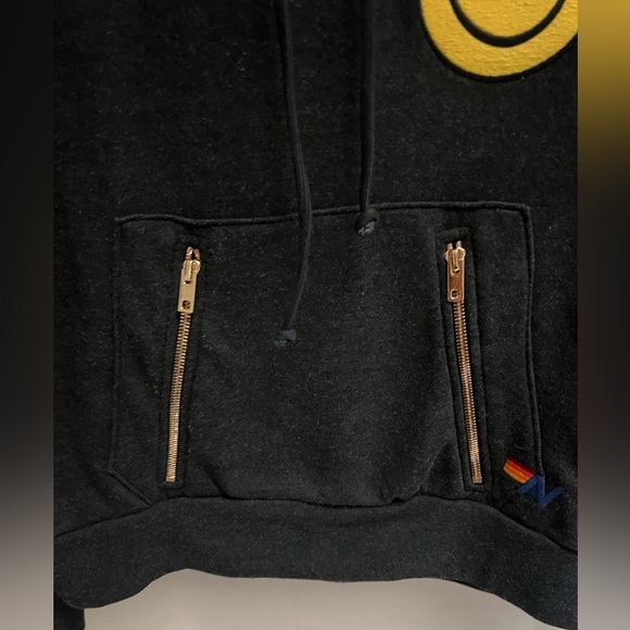 AVIATOR NATION Women’s Dark Grey Hoodie with Smily Face - Size X-Small - Picture 5 of 12